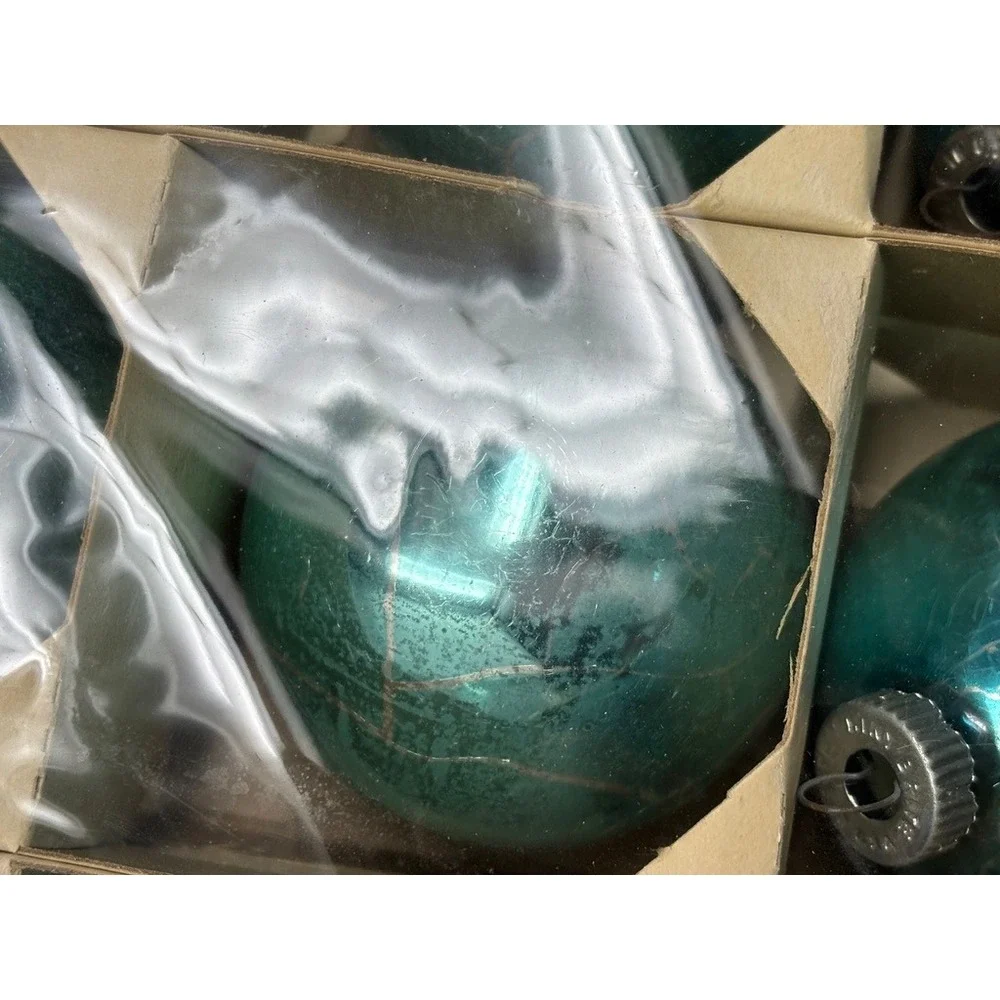 Shiny Brite Glass Ornaments Blue Silver Vintage 12pc MCM USA Made Box Set